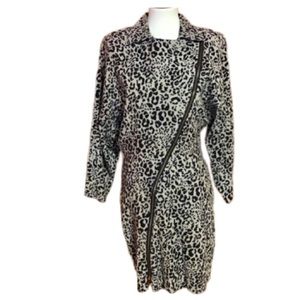 Vintage 80s Leopard Zip up soft Dress